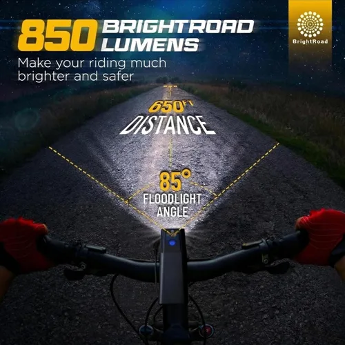 Miniatura 4 de BrightRoad 850 Lumens Front Bike Light, Rechargeable Bike Headlight with 7 Modes, MTB Bicycle Light for Night Riding, 85° Wide Beam, 650ft