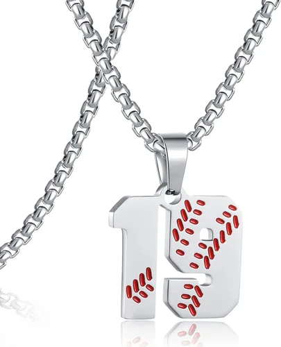 Miniatura 54 de SKQIR Colgante de número de jersey de béisbol para hombres y niños - Cadena de acero inoxidable para atletas - Negro