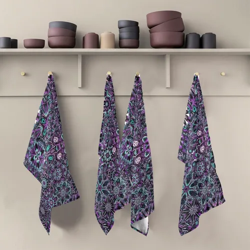 Miniatura 5 de GAIREG Juego de 4 toallas de cocina retro con mandala morada, 28 x 18 pulgadas, a granel, color morado