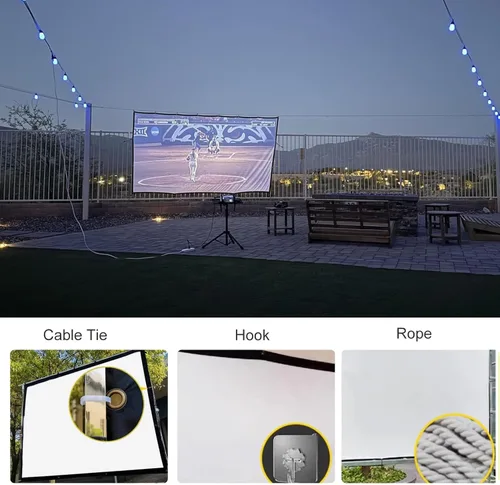 Miniatura 7 de Pantalla de proyección de 60 a 300 pulgadas, pantalla de cine lavable de 2 caras para exteriores, pantalla de cine 4:3 HD 4K plegable, sin arrugas