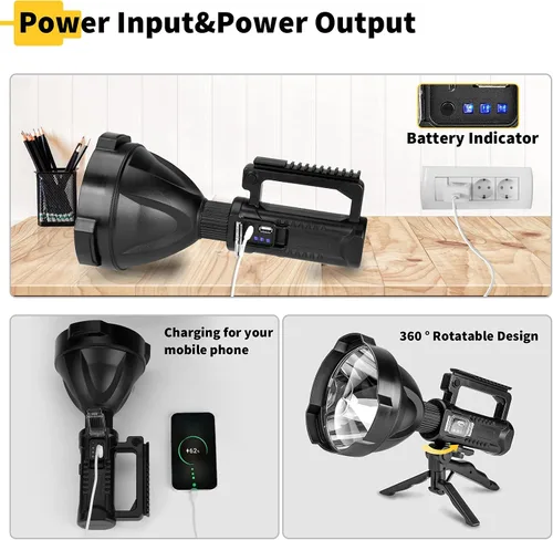 Miniatura 3 de Superbright - Linterna LED recargable de gran tamaño, 4 modos, de alta potencia, portátil, impermeable, reflector para camping, caza al aire libre