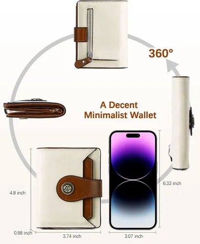 Miniatura 18 de BOSTANTEN - Billeteras de piel para mujer, con bloqueo RFID, con cremallera y bolsillo, billetera pequeña de dos cuerpos, con tarjetero