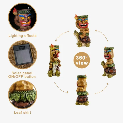 Miniatura 4 de Estatua de Tiki para exteriores con decoración de tortuga, figura de jardín con energía solar, arte Tiki para Tiki bar, patio trasero, jardín
