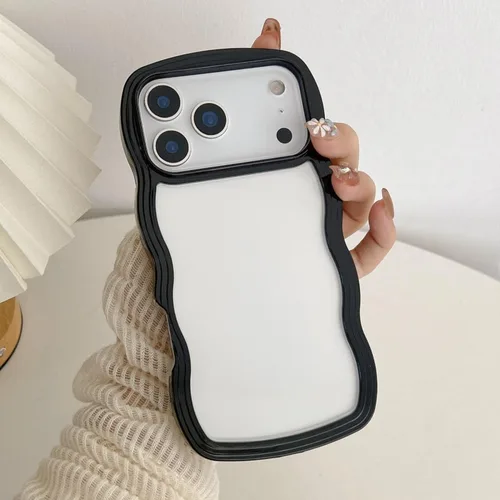 Miniatura 30 de QLTYPRI Funda compatible con iPhone 7/8/SE, bonita funda transparente con marco ondulado rizado para niñas y mujeres, funda protectora de TPU