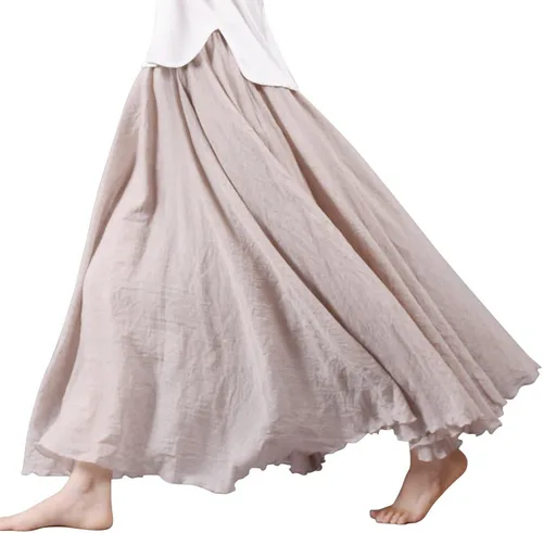 Miniatura 53 de OCHENTA Falda larga de lino y algodón bohemio para mujeres y niñas para vacaciones de verano en la playa