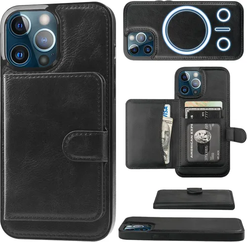 Bocasal Funda tipo cartera para iPhone 13 Pro Max compatible con MagSafe magnético RFID bloqueo desmontable de piel sintética de alta calidad con