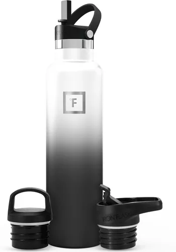 Miniatura 63 de IRON °FLASK Botellas de agua de campamento/senderismo, 3 tapas (estrecha con popote), sin fugas, aisladas al vacío, acero inoxidable de doble pared