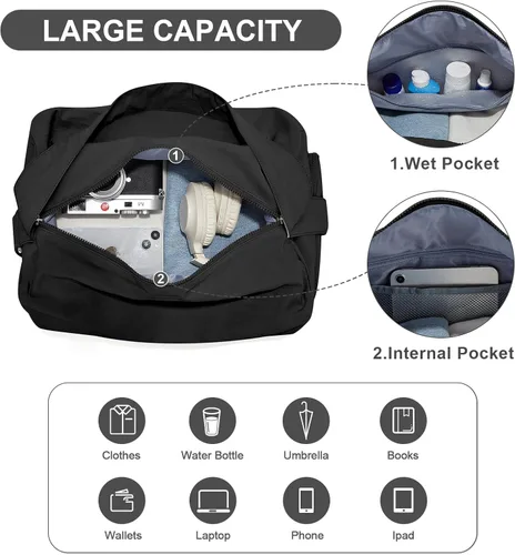 Miniatura 5 de Pequeña bolsa de gimnasio con compartimento para zapatos, bolsa deportiva de entrenamiento para mujeres, viajes, bolsas de hombro impermeables