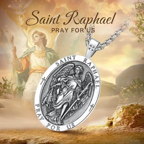 Miniatura 389 de EUDORA Collar de plata de ley 925, San Cristóbal y San Benito, San Miguel, Virgen María, San Judas Tadeo, Cruz de Buen Pastor y Arcángel, Medalla