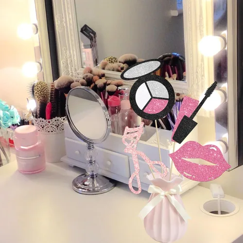 Miniatura 7 de 12 piezas de centro de mesa de maquillaje con purpurina, para spa, maquillaje, decoraciones de fiesta de cumpleaños para mesa, cosméticos, lápiz