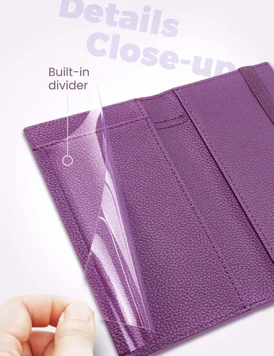 Miniatura 23 de Yarnic Funda para chequera personal, soporte para chequera con soporte para bolígrafo y divisor de plástico transparente integrado para cheques Rosa