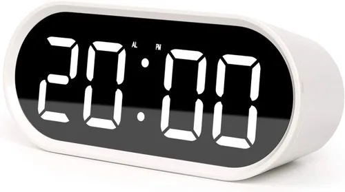 Miniatura 10 de mooas Reloj despertador digital Pop Mirror, reloj de escritorio LED rosa con luz nocturna, repetición, temperatura, funciona