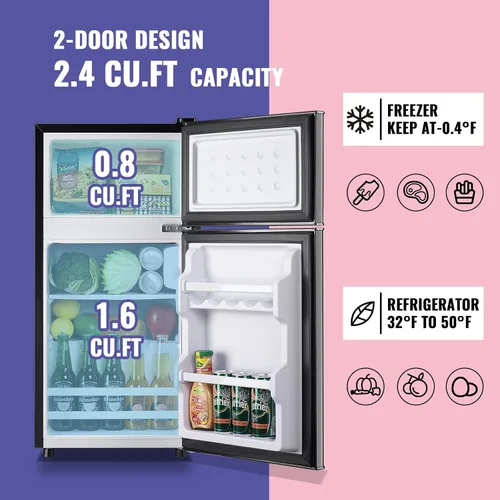 Miniatura 2 de DEMULLER - Pequeño refrigerador de 2.4 pies cúbicos con congelador, mininevera para dormitorio con estantes de plástico removibles, mininevera ideal