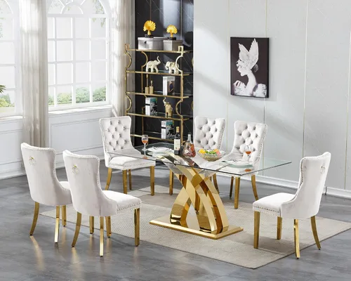 Miniatura 3 de Mesa de comedor de cristal para 6-8 personas, mesa rectangular de comedor de cocina de 70 pulgadas con tapa de vidrio templado y base de acero