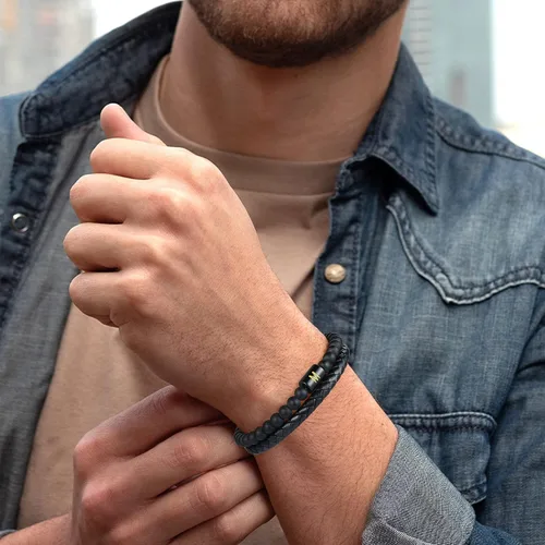 Miniatura 3 de Layered Leather Beads Initial Bracelets for Men, Braided Leather Natural Stone Bracelets for Men with Magnetic Clasp Mens Leather Beaded Bracelets