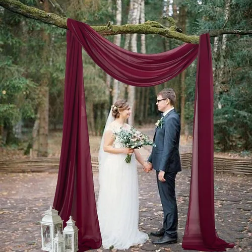 Miniatura 4 de AMZLOKAE Cortinas de arco de boda burdeos 2 paneles de tela de gasa de 18 pies 6 yardas de decoración elegante de gasa Perfecto para ceremonia