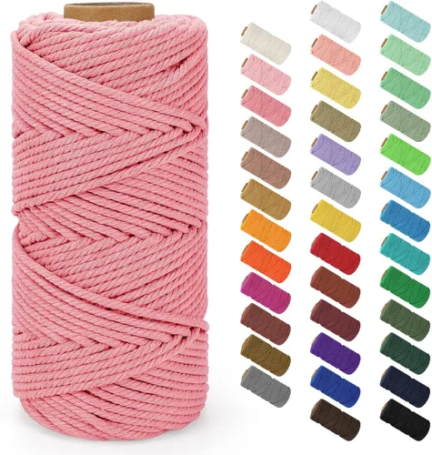 Miniatura 27 de Cordón de macramé de 0.079 in x 380 yardas (1140 pies), cuerda de algodón natural para colgar en la pared, ganchos de plantas, manualidades, Beige