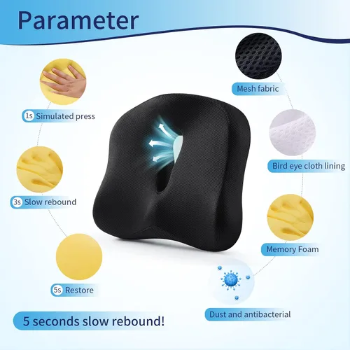 Miniatura 3 de Cojín de espuma viscoelástica para silla de asiento para aliviar el dolor de espalda, ciática, dolor de coxis, disco degenerativo, cojín ortopédico