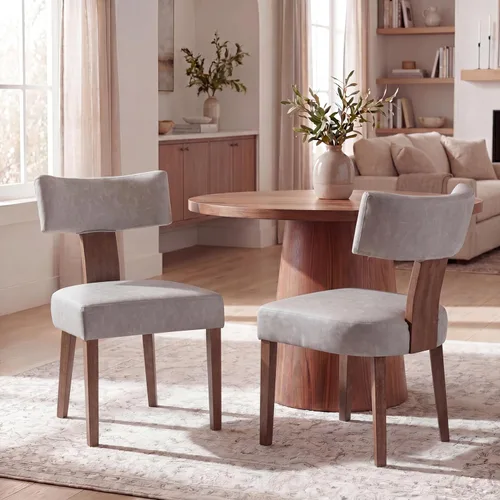 Miniatura 42 de VESCASA Juego de 2 sillas de comedor modernas de mediados de siglo, sillas de comedor tapizadas de lino con respaldo curvado ergonómico, patas