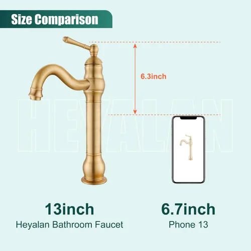 Miniatura 2 de Heyalan Grifo de lavabo alto para lavabo, grifo de baño de una sola manija, boquilla alta de 1 orificio con material de drenaje, grifo mezclador
