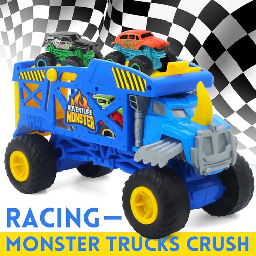 Miniatura 3 de Monster Trucks Hauler Rhino con 3 mini camiones y lanzamiento de súper rampa, regalo para niños a partir de 3 años