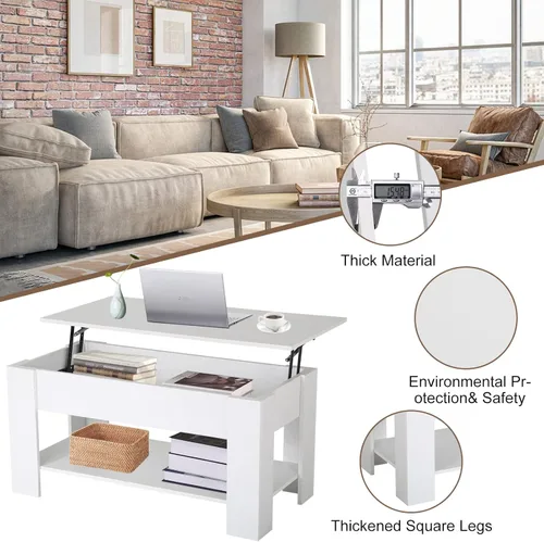 Miniatura 8 de Mesa auxiliar moderna, blanca, elevadora, madera, estante de almacenamiento, 28 x 28 x 24 pulgadas Blanco