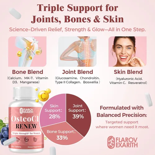 Miniatura 5 de Suplementos articulares para mujeres OsteoCII Renew Triple Strength - Fórmula avanzada para articulaciones, huesos y piel - colágeno, glucosamina