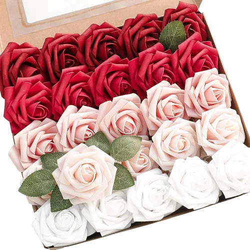 Miniatura 48 de Floroom Flores artificiales de espuma, aspecto real, con tallos, para manualidades, ramos de boda, centros de mesa, despedida de soltera, fiesta, 25