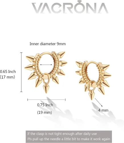 Miniatura 4 de VACRONA - Aretes tipo arracadas para mujer, chapados en oro de 14 quilates, diseño de aro de arracada