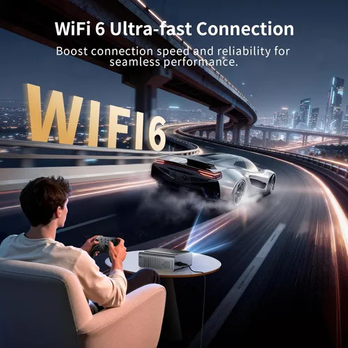 Miniatura 6 de 【Compatible con Netflix/alto brillo】Proyector inteligente con WiFi 6 y Bluetooth 5.3, proyector de películas para exteriores 4K con enfoque