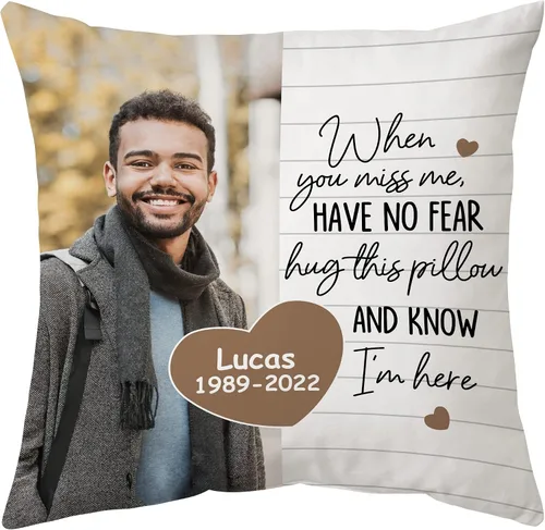 Miniatura 8 de Hyturtle Almohada conmemorativa personalizada de condolencias con inserto de 12 x 12 pulgadas, regalos impresos de doble cara para la pérdida de un