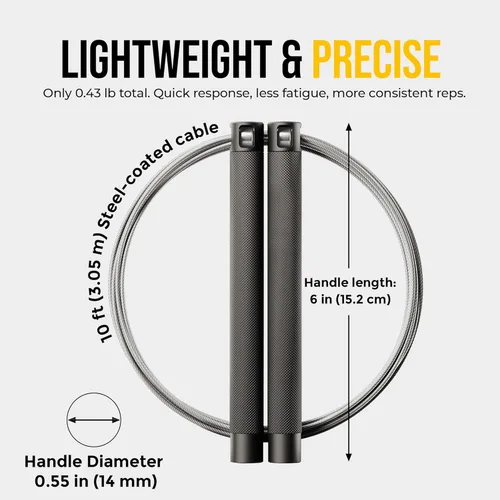 Miniatura 5 de GODROP - Cuerda de saltar de velocidad ajustable, 2 cuerdas recubiertas de acero, funda de transporte, asas antideslizantes de aluminio