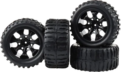 Neumáticos y ruedas RC 1/10, 4 piezas, 0.472 in hexagonal de 2.8 pulgadas, juego de neumáticos todoterreno para Traxxas Rustler Stampede Slash,