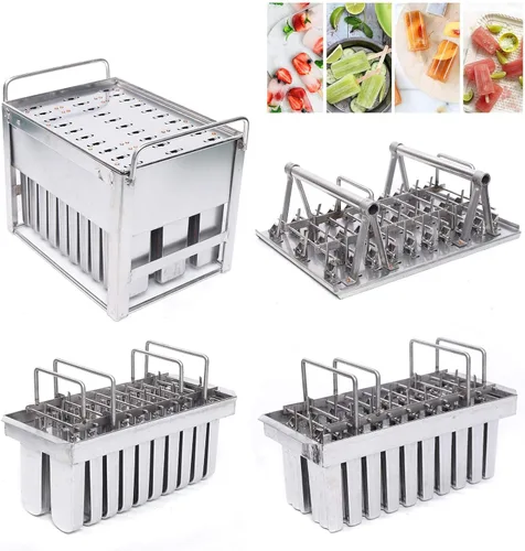 Miniatura 8 de Juego de moldes para hacer helados, 20/30 piezas de acero inoxidable, kit de moldes de helado de paletas de hielo de gran capacidad, soporte