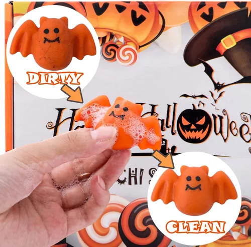 Miniatura 3 de Paquete de 50 bolsas de golosinas de Halloween, juguetes esponjosos Mochi, recuerdos de fiesta para niños, juguetes para la ansiedad Kawaii