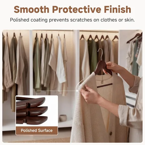 Miniatura 5 de StorageWorks Perchas de madera para armario, perchas de madera resistentes para trajes, camisas, pantalones, chaquetas, color nogal