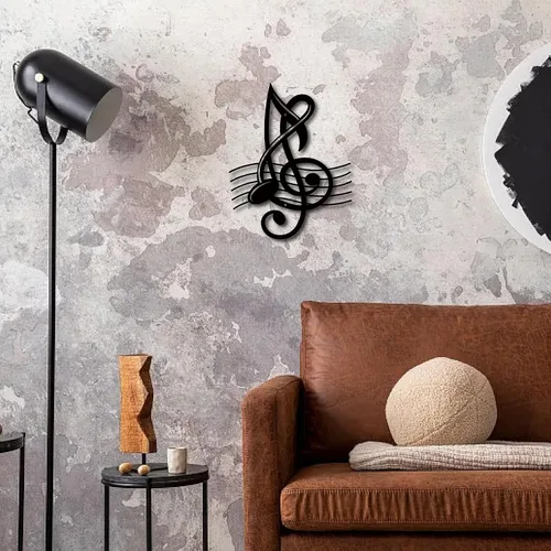 Miniatura 7 de CREATCABIN Notas musicales de metal para decoración de pared, letreros de pared negros para colgar en hierro, escultura de adorno de metal