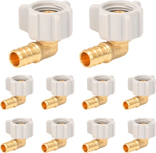 Adaptador giratorio de rosca NPT hembra de 1/2" x 1/2", accesorios de codo de 90 grados, sin plomo, latón, ASTM F1807 y certificado NSF, diseño