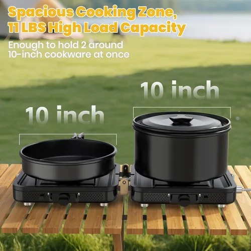 Miniatura 4 de Estufa de propano para camping, 2 quemadores de 20000 BTU, estufa de propano plegable portátil con bolsa de transporte, quemadores de alto calor