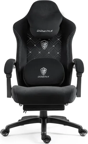 Miniatura 9 de Dowinx Silla de Juegos con Soporte Lumbar de Masaje con Calentamiento, Sillas de Tela Grandes y Altas para Adultos con Reposapiés, Silla de Juego