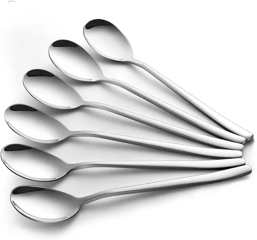 Miniatura 6 de Cucharas coreanas, 6 cucharas mezcladoras de acero inoxidable, cucharas de arroz de 8 pulgadas con mango plano largo, diseño poco profundo para una