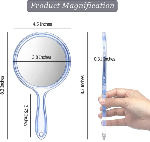 Miniatura 2 de Jetec Espejo de mano de doble cara - Espejo de aumento 1X/2X con mango - Espejo de maquillaje de forma redondeada (azul)