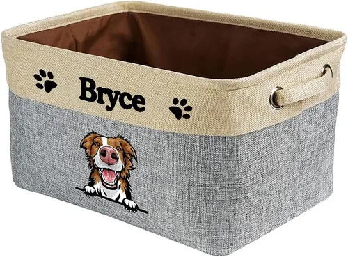 Miniatura 11 de Cesta de almacenamiento plegable personalizada con lindo borde de perro, plegable y resistente de tela resistente para juguetes de mascotas, cubo