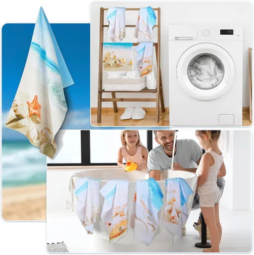 Miniatura 4 de Tegeme 4 toallas de mano para decoración de playa y baño, toalla de mano costera del océano, regalos temáticos del océano, estrellas de mar