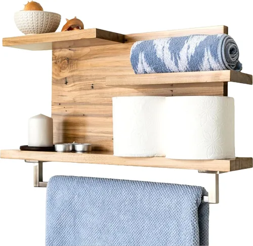 Straga Estantes rústicos de baño montados en la pared, organizadores de estantes de madera dura de 23 pulgadas con soporte para toallas de 18