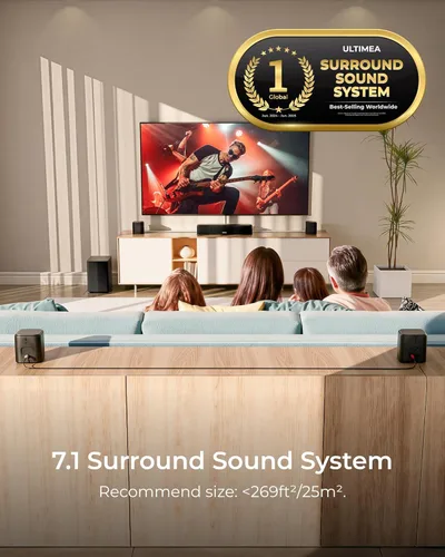 Miniatura 2 de ULTIMEA Barra de sonido envolvente de 7.1 canales para Smart TV, con 4 altavoces envolventes, potencia máxima de 330 W, barra de sonido envolvente