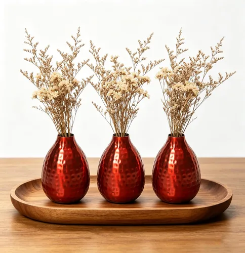 Miniatura 4 de Hosley Juego de 3 jarrones de metal de 4.5 pulgadas de alto, acabado rojo, decoración floral contemporánea para arreglos florales, elegantes Acabado
