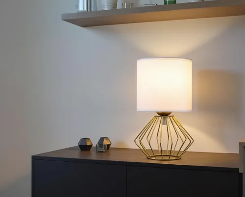 Miniatura 3 de Juego de 2 lámparas de mesa Hamilyeah, lámparas de mesita modernas con pantalla de tela blanca, lámparas de pie industriales con interruptor
