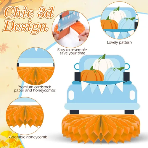 Miniatura 3 de Dianelhall 9 piezas de centros de mesa de Acción de Gracias con forma de panal de abeja, decoración de mesa de fiesta de calabaza, para otoño