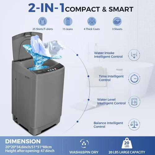 Miniatura 2 de Nictemaw Lavadora Portátil de 20 Libras Máquina Lavadora Portátil con Bomba de Drenaje, 2.8 Pies Cúbicos Lavadora Compacta con 10 Programas 8